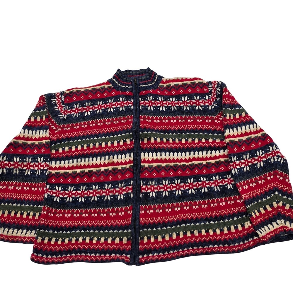 Heirloom Collectibles Zip Cardigan Women XL Red Fair Isle Ramie Cotton 2001